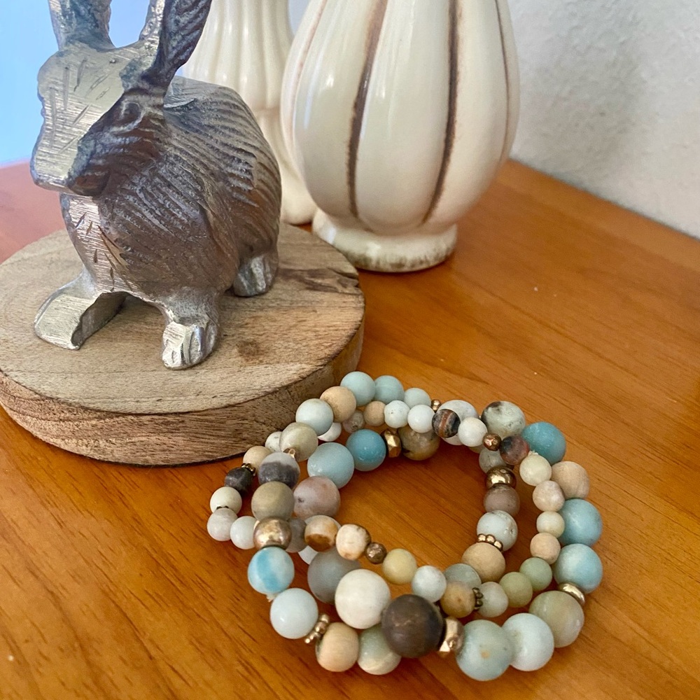 Matte Amazonite Bracelet Set - Picture 3 of 5